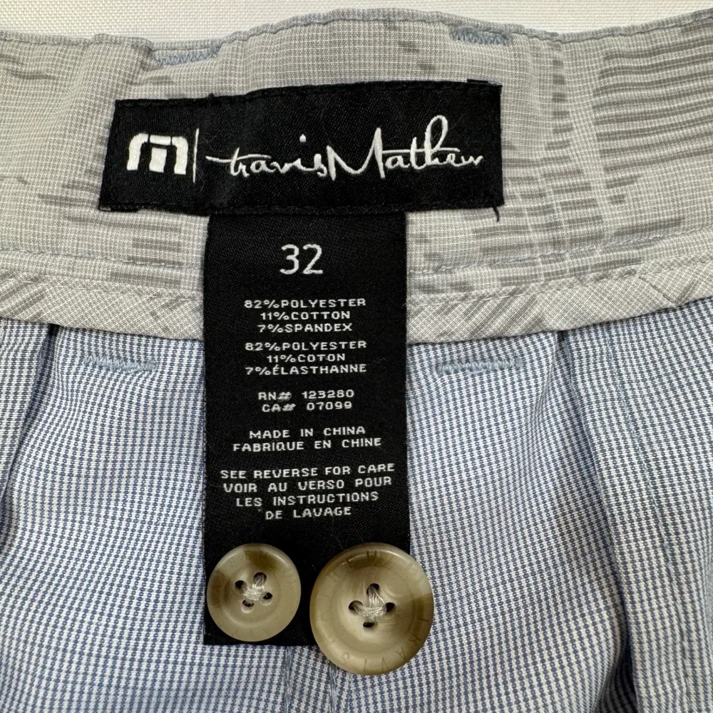 TravisMathew Golf Shorts Mens 32 Blue White Micro Check Stretch 10